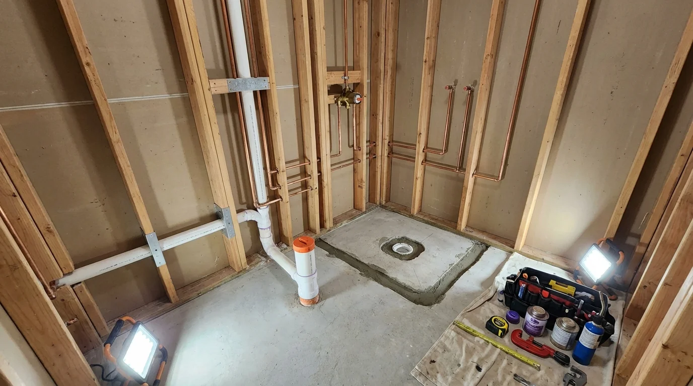 Bathroom rough-in plumbing during remodel by Johns Plumbing LLC in Ocoee
